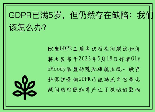 GDPR已满5岁，但仍然存在缺陷：我们该怎么办？ 